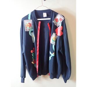 Jerzees Button Cardigan Vintage Plant Gardening Large Patchwork Flower